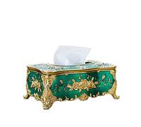Tissue Cover Holder,Creative Embossed Roses And Rhinestones Rectangular Acrylic Tissue Box Cover Dispenser Napkin Organizer for Bathroom Bedroom Office and Car (Green-Gold)