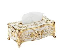 Tissue Cover Holder,Creative Embossed Roses and Rhinestones Rectangular Acrylic Tissue Box Cover Dispenser Napkin Organizer for Bathroom Bedroom Office and Car (Gold+White)
