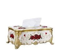Tissue Cover Holder,Creative Embossed Roses And Rhinestones Rectangular Acrylic Tissue Box Cover Dispenser Napkin Organizer for Bathroom Bedroom Office and Car (White-red)