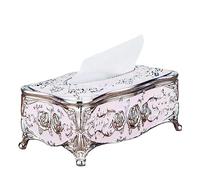 Tissue Cover Holder,Creative Embossed Roses and Rhinestones Rectangular Acrylic Tissue Box Cover Dispenser Napkin Organizer for Bathroom Bedroom Office and Car (Silver+Pink)