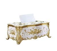 Tissue Cover Holder,Creative Embossed Roses And Rhinestones Rectangular Acrylic Tissue Box Cover Dispenser Napkin Organizer for Bathroom Bedroom Office and Car (White-Gold)
