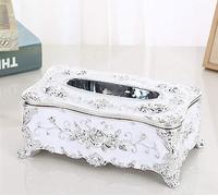 Tissue dispenser， Creative Embossed Roses And Rhinestones Rectangular Acrylic Tissue Box Cover(White Silver)