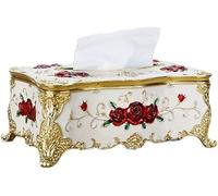 Tissue dispenser， Creative Embossed Roses And Rhinestones Rectangular Acrylic Tissue Box Cover(White Red)