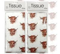 Tissue Highland Cow | 2 Packs, Each with 4 Sheets Premium Quality Printed Tissue | in Biodegradable Packaging and Acid Free | Designed in The UK | 8 Sheets in Total 50x70cm