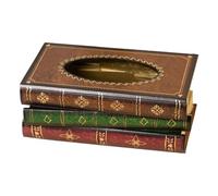 Tissue Holder Box - Antique Rectangular Book Design, Vintage Wooden Dispenser Case, Decorative Desk Organizer, Elegant Decoration for Home, Bedroom, Office |