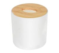 Tissue Holder - Ceramic Tissue Box | Round Roll Paper Storage Holder | Tissue Roll Holder | Tissue Holder For Desk | Tissue Storage Box With Solid Wood Lid For Living Room, Restaurant, Bath