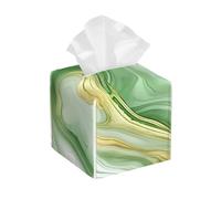 Tissue Holder Green White Marble Texture Leather Tissue Dispenser Stylis Decorative Napkin Dispenser, For Living Room, Car, Office, 13.2x13.2cm