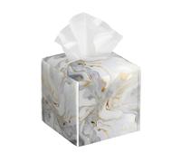 Tissue Holder White Marble Texture Leather Tissue Dispenser Decorative Stylis Napkin Leather Holder, For Office, Bathroom, Car, 13.2x13.2cm