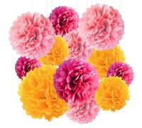 Tissue Paper Pompoms Party, Pink Orange Tissue Paper Flower Balls, 12pcs Pom Poms Party Decorations 25cm/30cm for Birthday Partys Family Gathering Wedding Engagement