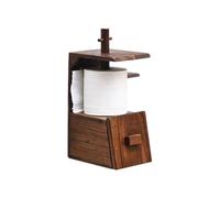 Tissue Rack, Vintage Solid Wood Toilet Tissue Organizer & Storage Shelf Ideal For New Chinese & Rustic Bathroom Styles(A)