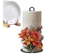 Tissue Roll Organizer - 13x25.5cm Paper Towel Holder Stand, Iron Countertop Dispenser | Decorative 2D Flower Pattern For Home Apartment Sink Bar Pantry Restaurant Cafe Hotel