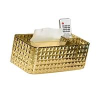 Tissue Storage Box Rhombus Texture Side Partition Towel Napkin Container Case Transparent Gold Ase Transparent Gold Tissue Box Holder with StorageRectangular Cover (Amber Gold)