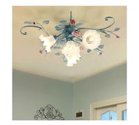 TISTIK E27 Ceiling Light Fixture Modern Chandelier w/Green Metal Frame and Handmade White Glass Flower Shade Pastoral Hanging Ceiling Light for Dining Room Living Room Bedroom