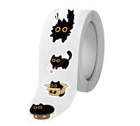 Tisujune Cute Cat Stickers - Cute Cartoon Black Kitten Decals for Scrapbooking - 500 Sheet/Roll, Aesthetic Cat Decals for Scrapbooking Journal Envelope Sealing Water Bottle Laptop Decoration