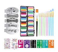 Tisujune Face Painting Kit, Washable Face Paint Palette, 12-Grid Palette with Brushes Stencils Rhinestones Water-Soluble Cosmetics for Boys Girls Teens Adults Students
