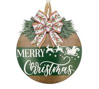 Tisujune Merry Christmas Front Door Sign | Christmas Door Hanger | Reindeer Pattern Craft with Bow and Fake Plant for Home Party Living Winter Holiday Porch Thanksgiving Classroom Kitchen