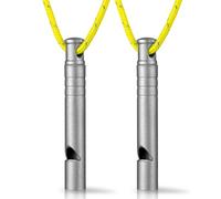 TISUR Titanium Emergency Whistle,120db Safety Whistle with Lanyard,Outdoor Survival Small Whistle for Life Saving,Hiking,Pets Training,Coach Sports (Gray-2PCS)