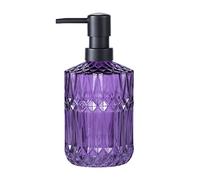 TISUZXCV Diamond Design 12 Oz Purple Glass Soap Dispenser,Refillable Lotion Soap Dispenser for Bathroom, Kitchen, Hand Soap, Dish Soap,Shampoo, Ideal for Bathroom Countertop. (Purple)