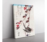Tit On Autumn Ivy By Utagawa Hiroshige Asian Japanese Canvas Wall Art Print Ready to Hang, Framed Picture for Living Room Bedroom Home Office Décor, 50x35 cm (20x14 Inch)