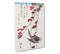 Tit on Autumn Ivy by Utagawa Hiroshige Canvas Print for Living Room Bedroom Home Office Décor, Wall Art Picture Ready to Hang, 30 x 20 Inch (76 x 50 cm)