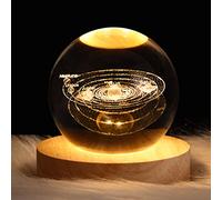 TITA-DONG 3D Crystal Ball Night Light for Kids, Glass Ball Night Lamp with Wooden Base, Fantasy Desk, Gift, Room Decoration, Crystal Ball, LED, Galaxy, Planet, Night Light, (Solar System)
