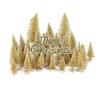 TITA-DONG 49pcs Gold Artificial Mini Christmas Tree Set, Artificial Frosted Sisal Christmas Tree with Wood Base,Miniature Pine Trees DIY Crafts Sisal Trees for Christmas Table Room Decor(Green)