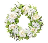 TITA-DONG Artificial Flowers Wreath for Front Door, 15.7in Front Door Wreath, Faux Peony Flower Wreath, Bright Colors Wall Floral Wreath for Indoor Outdoor Wedding Wall Decoration(White)