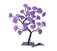 TITA-DONG Rose Tree Lamp, Pink Rose Flower Night Light, 24 Warm White LED Lights, USB Powered Touched Switch Bedside Table Night Lamp, Perfect for Mom Girls Valentine's Day Decorations(Purple)