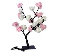 TITA-DONG Rose Tree Lamp, Pink Rose Flower Night Light, 24 Warm White LED Lights, USB Powered Touched Switch Bedside Table Night Lamp, Perfect for Mom Girls Valentine's Day Decorations(Pink White)