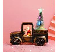 TITA-DONG Santa Claus Driving Tractor Ornaments, Christmas Snow Globe Lantern with Christmas Tree, Vintage Santa Driving Christmas Tree Truck Lighted Snow Globe Lantern LED & Christmas Tree(Bronze)