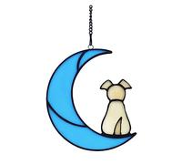 TITA-DONG Sun Catcher for Window Panels Halloween Ornaments, Stained Glass Pet Dog Memorial Gifts for Dog Lovers, Dog On Moon Art Suncatcher Stained Glass Panel Wall Window Decoration(Yellow)