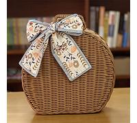TITA-DONG Vintage Round Rattan Suitcase Basket, Capacity Vintage Handmade Rattan Woven Basket Storage Box, Picnic Wicker Handbag Suitcase with Handles for Camping, Home Decor(Large)