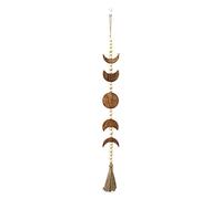 TITA-DONG Wooden Moon Phase Wall Hanging Beaded with Tassel, 29.5 x 2.8 Inch Boho Retro Home Wall Art Decoration, Handmade Vertical Moon Wall Hanging for Bedroom, Home, Living Room Wall Art(Brown)