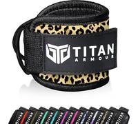 Titan Armour® Single Ankle Straps for Cable Machines | Gym Cuffs w/Heavy-Duty Steel Double D-Rings & Adjustable Strap | Lower Body Workouts Inc. Leg Curl & Glute Kickback (Leopard Print)