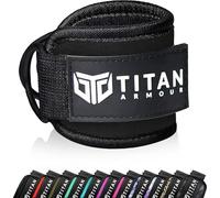 Titan Armour® Single Ankle Straps for Cable Machines | Gym Cuffs w/Heavy-Duty Steel Double D-Rings & Adjustable Strap | Lower Body Workouts Inc. Leg Curl & Glute Kickback (Black)