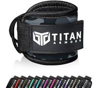 Titan Armour® Single Ankle Straps for Cable Machines | Gym Cuffs w/Heavy-Duty Steel Double D-Rings & Adjustable Strap | Lower Body Workouts Inc. Leg Curl & Glute Kickback (Grey Camo)