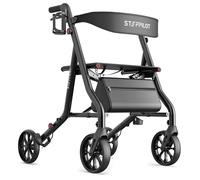 Titan Foldable Rollator Walkers with Seat, 7-Level Adjustable Handles Height, Reliable Parking & Braking System, Easy to Assemble and Use with Cane Holder & Storage Bag, 8" Big Wheels & Max 300 lbs