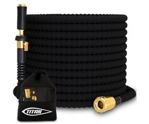 TITAN Garden Hose 15FT | NON-EXPANDING Durable, Flexible, Ultra Lightweight, Extra Strength Fabric Hybrid Water Hose, Heavy Duty Brass Connectors, With Jet Nozzle For Home, Marine, RV
