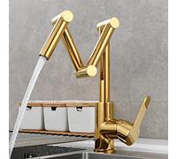 Titan Gold Kitchen Faucet - Foldable Brass Tap with 3 Joint Swivel Arms, Single Hole Deck Mount Sink Mixer for Hot & Cold Water, Modern Design for Easy Use