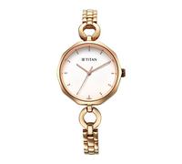 Titan Karishma Quartz Analog White Dial Rose Gold Metal Strap Watch for Women - NT2702WM01