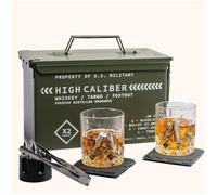 Titan LSO Whiskey Glasses and Stones in Unique Tactical Box Display | Bourbon Cocktail Cups, Coasters and Tongs | Gifts for Men | Glass Set