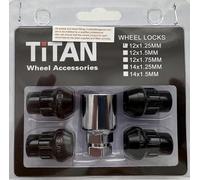 TITAN M12x1.25 Locking Wheel Nuts/Bolts with Key - Black - 60 Degree - Compatible with Nissan | Infiniti | Subaru