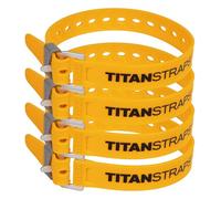 Titan Utility Straps - Easy-to-Use, Reliable Tension Straps for Securing Bike & Moto Gear, Skis, Hoses, Field Repair - Use in Frigid Temp - 60 lb.Working Load, 18" Length, School Bus Yellow, 4-Pack