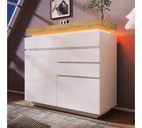 Titan White High-Gloss Sideboard & Chest Of Drawers With App-Controlled Rgb Led Lighting - 115Cm Tall