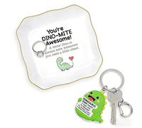 Titanape Dinosaur Trinket Dish with Nanasaurus Keychain, Ceramic Ring JewelryTray for Nana, Funny Dino-Mite Awesome Gift for Grandma Birthday Mother's Day, Cute Green Dinosaur Keepsake