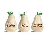 Titanape Love You Mum Set of 3 Decorative Pear Ornaments - Rustic Resin Fruit Figurines for Home Decor - Heartwarming, Mum's Birthday or Thank You Present - Durable & Hand-Finished