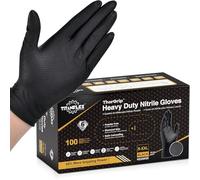 TitanFlex Thor Grip Black Nitrile Gloves 6 Mil Heavy Duty, Raised Diamond Texture Enhanced Grip, Latex Free & Powder Free for Mechanic Automotive Repair (Box of 100, Medium)