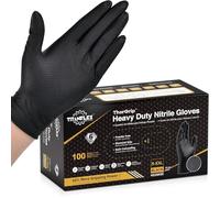 TitanFlex Thor Grip Black Nitrile Gloves 6 Mil Heavy Duty, Raised Diamond Texture Enhanced Grip, Latex Free & Powder Free for Mechanic Automotive Repair (Box of 100, Medium)
