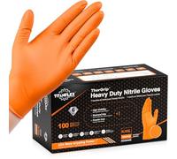 TitanFlex Thor Grip Orange Nitrile Gloves 6 Mil Heavy Duty, Raised Diamond Texture Enhanced Grip, Latex Free & Powder Free for Mechanic Automotive Repair (Box of 100, Large)