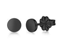 TitanHeart Dot Stud Earrings for Women Men - G23 Titanium Flat Back Round Disc Studs, Nickel Free Hypoallergenic Jewelry, Simple Classic Post Cartilage Earrings for Sensitive Ears,Black